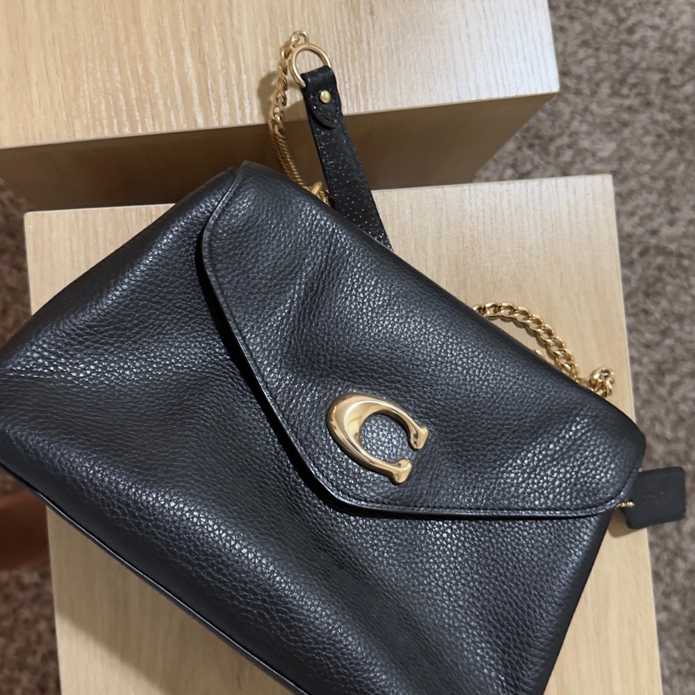 Coach Black Leather Shoulder Bag with Gold Hardware